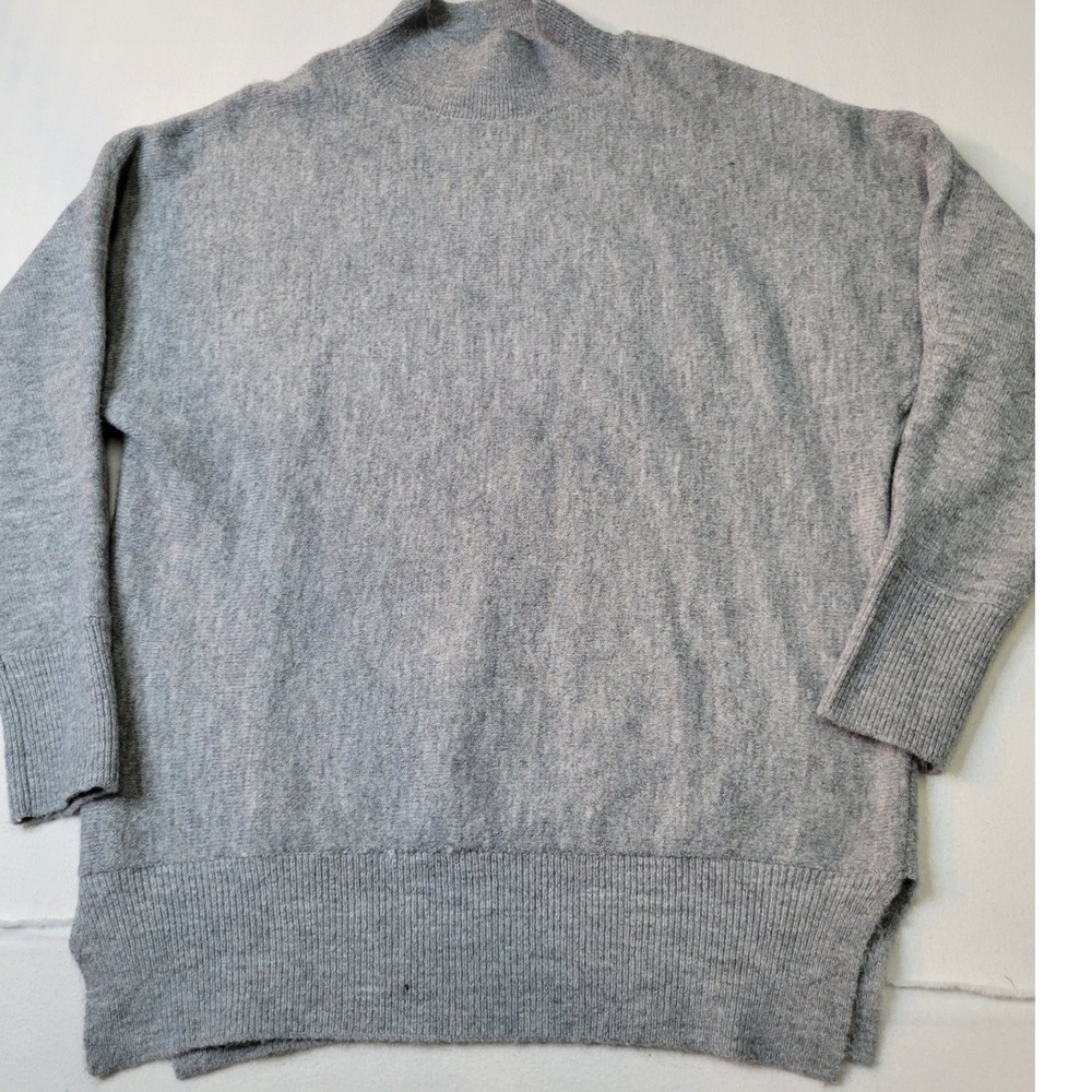 Magaschoni Gray Mock Neck Oversized Knit Sweater Medium Side Slit RibbedHem 2918